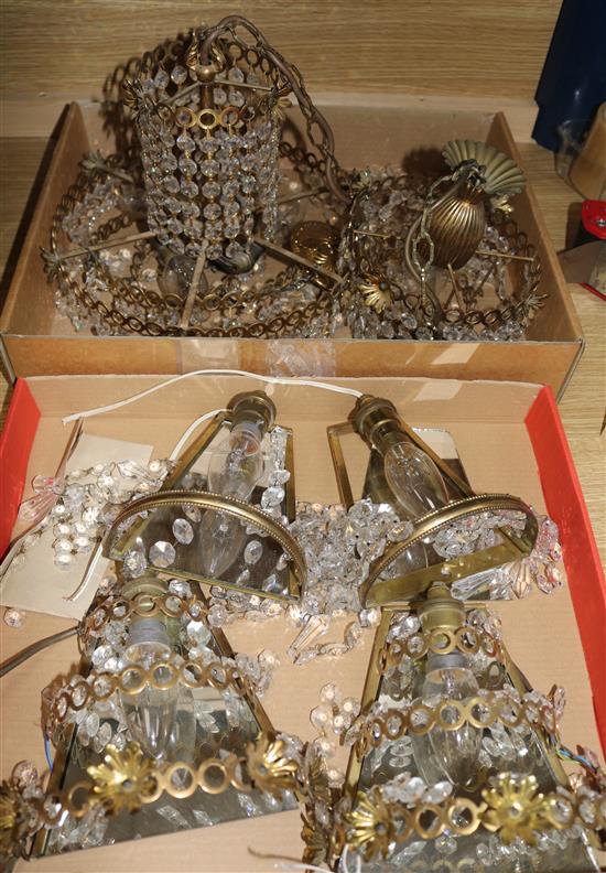 3 tier chandelier, a similar smaller chandelier, paid of matching wall lights & another pair